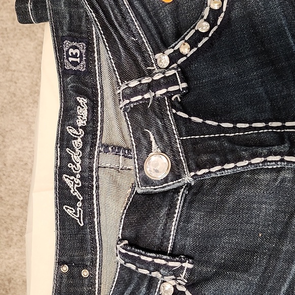 L.A. Idol Women's Boot Cut Jeans - Dark Blue with White Accents - Picture 2 of 11